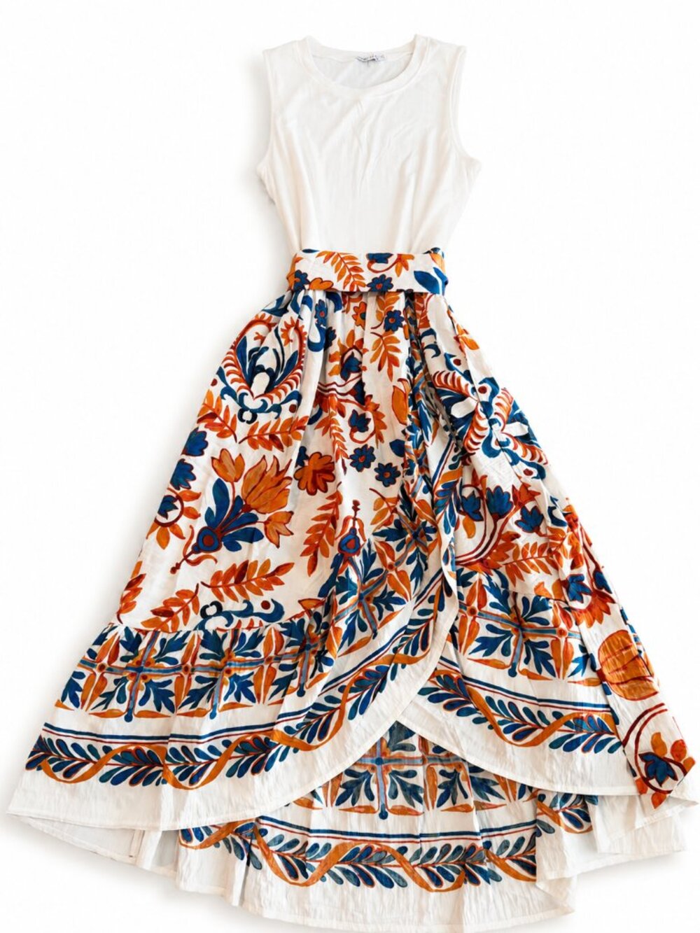 Boho Floral High Low Maxi Sleeveless Dress Tie Waist Tag XL Fits Medium NEW - Picture 11 of 11